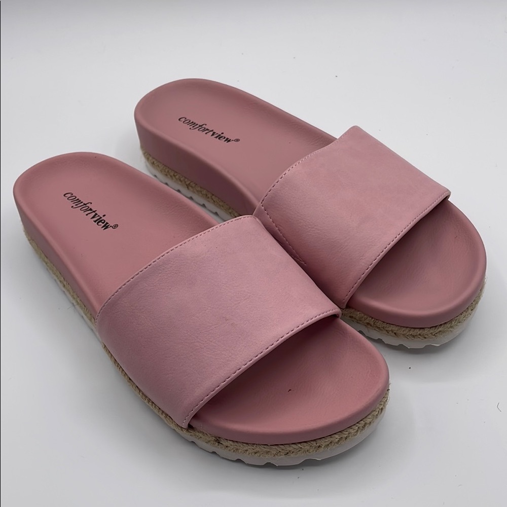 New Comfortview Pink Sandals Slides Rope style midsole Never worn 8 Wide Evie
